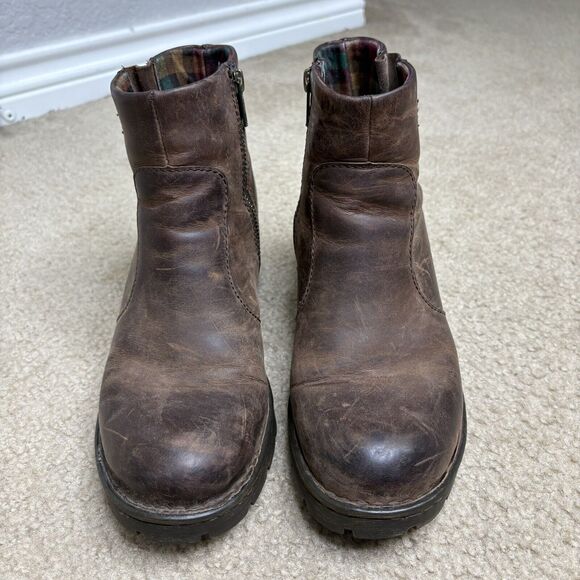 Born Womens Size 8 Nisbet Ankle Boots Brown Distressed Leather Chunky Heel Zip - Picture 2 of 8